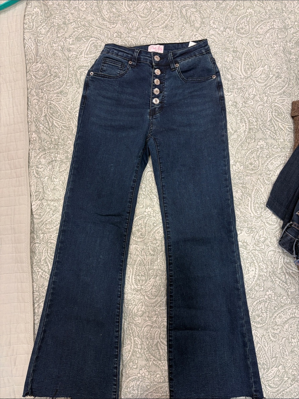 Pink Lily Dark Blue High-Rise Wide Leg Button-Fly Jeans